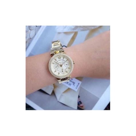 michael kors mini parker champagne glitz dial steel ladies watch|Women's Michael Kors Mini Parker Chronograph Glitz Watch .